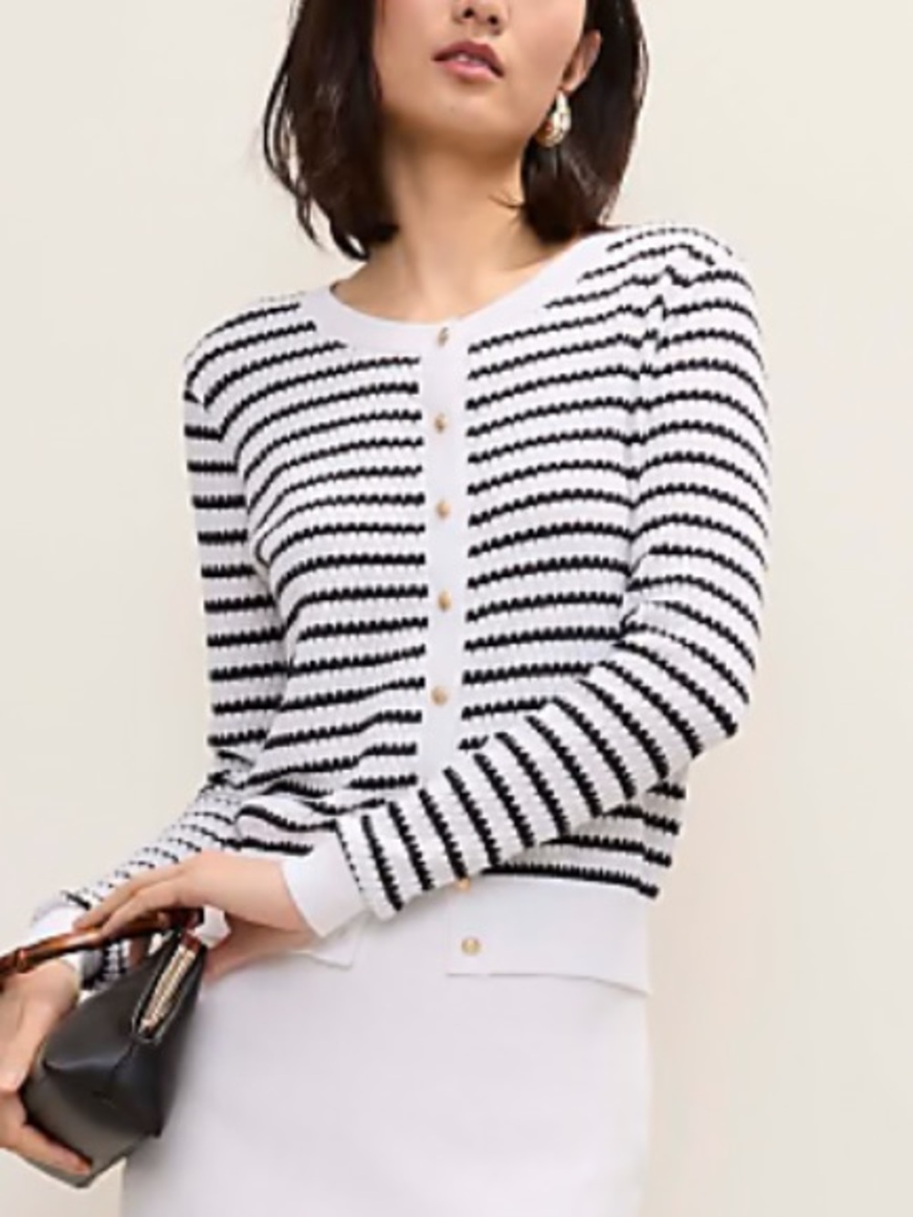 Ann Taylor Striped Black and White Button-Front Women's Cardigan Sweater XL - Picture 4 of 6